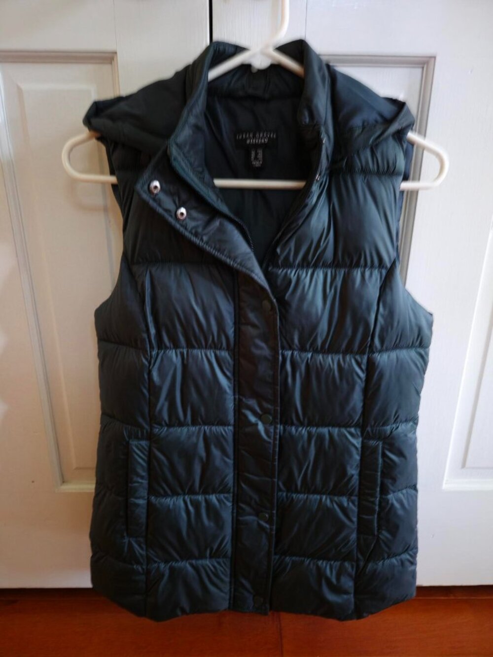 Puffer Vest with hood Dark Green Size XXS
